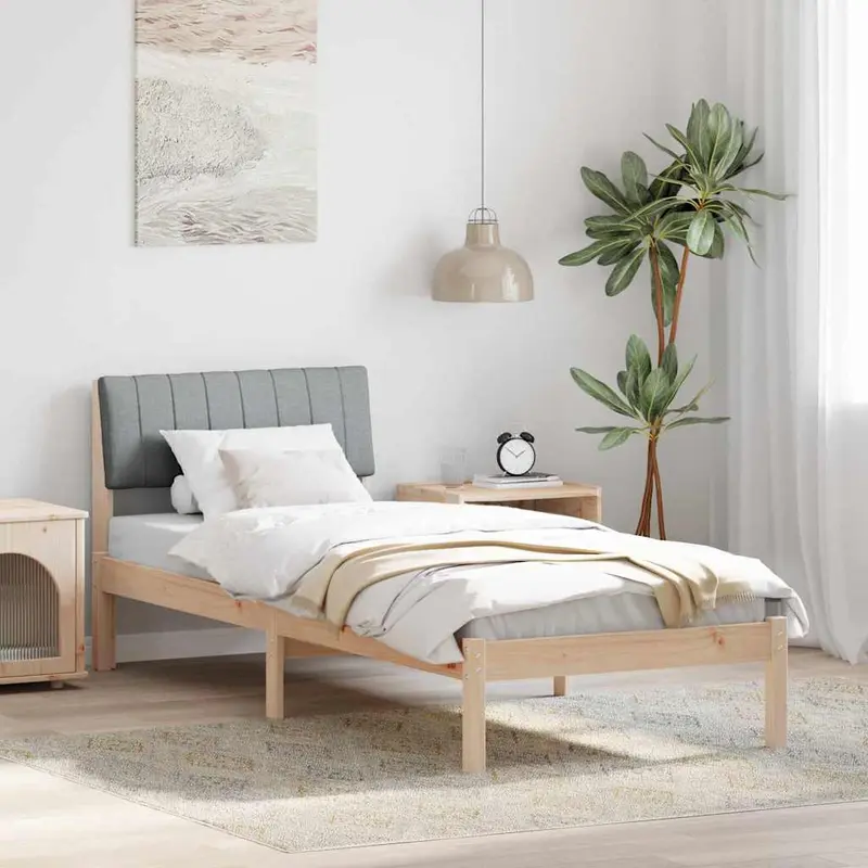 Estructura de cama con cabecera Marrón y gris claro 75 x 190 cm