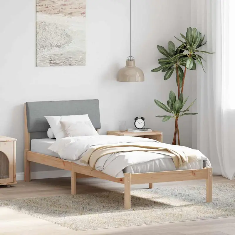 Estructura de cama con cabecera Marrón y gris claro 75 x 190 cm