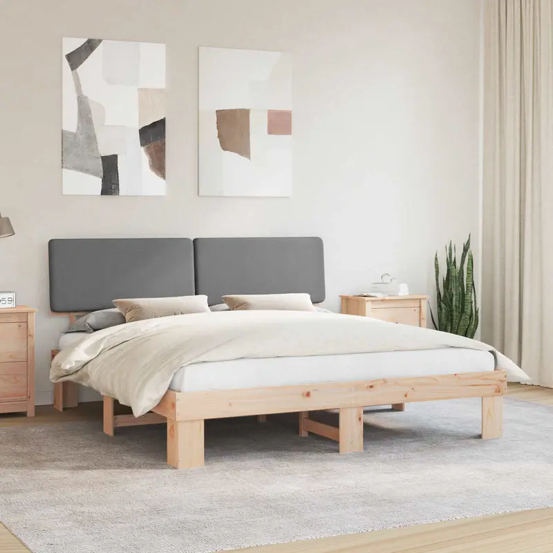 Estructura de Cama con Cabecera Tapizada Gris Claro