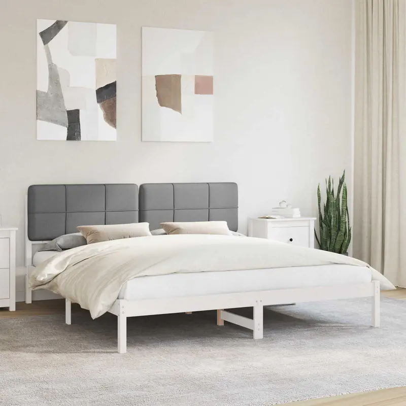 Estructura de Cama con Cabecera Tapizada Gris Claro