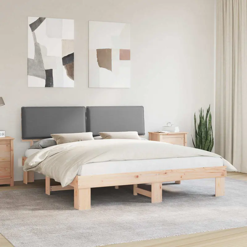 Estructura de Cama con Cabecera Tapizada Gris Claro