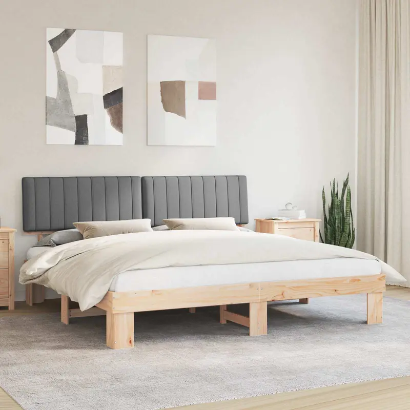 Estructura de Cama con Cabecera Tapizada Gris Claro
