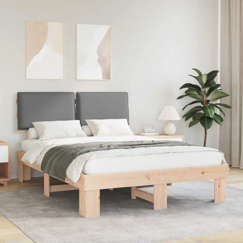 Estructura de Cama con Cabecera Tapizada Gris Claro
