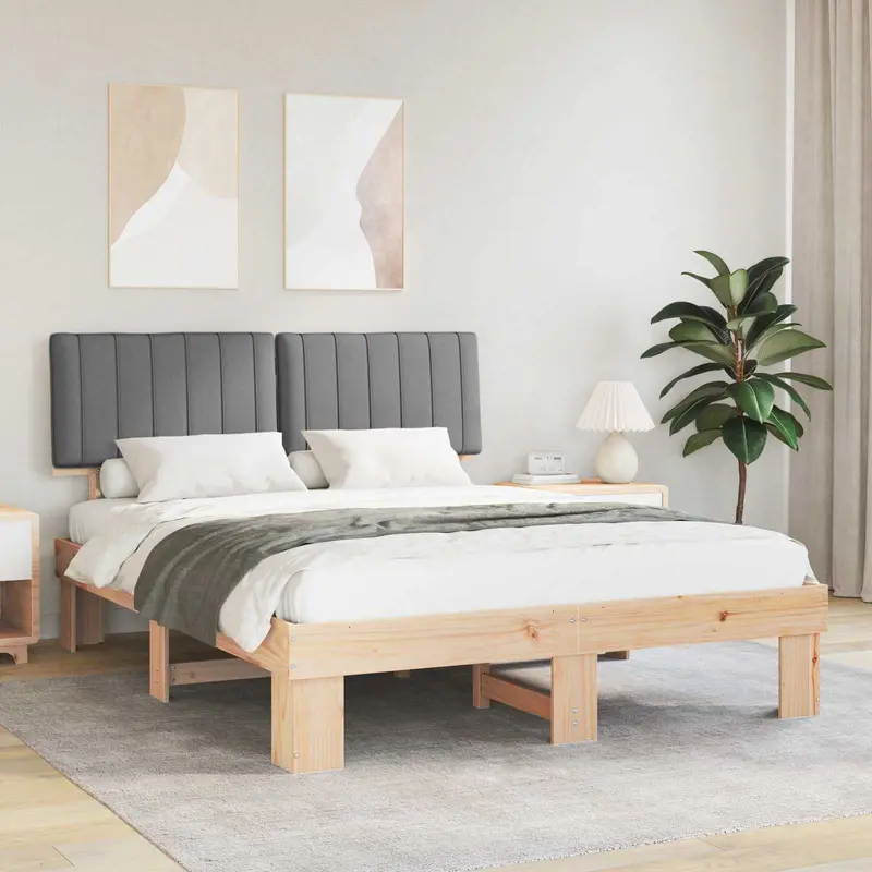 Estructura de Cama con Cabecera Tapizada Gris Claro