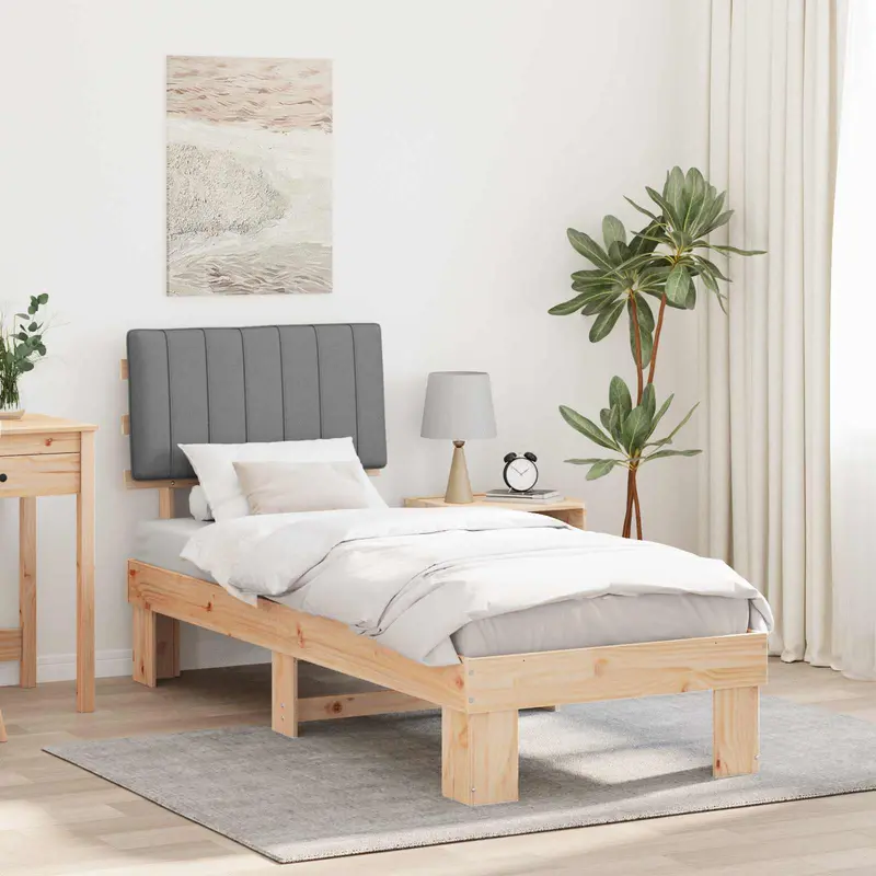 Estructura de Cama con Cabecera Tapizada Gris Claro 75 x 190 cm
