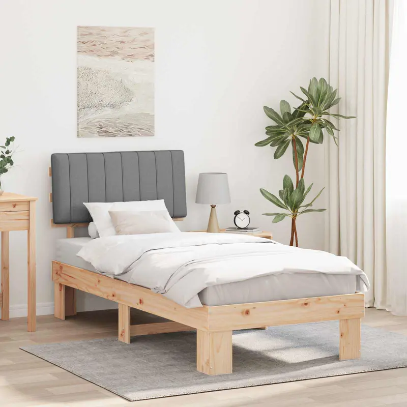 Estructura de Cama con Cabecera Tapizada Gris Claro 90 x 190 cm
