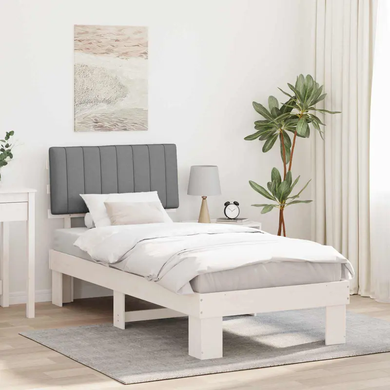 Estructura de Cama con Cabecera Tapizada Gris Claro 90 x 200 cm