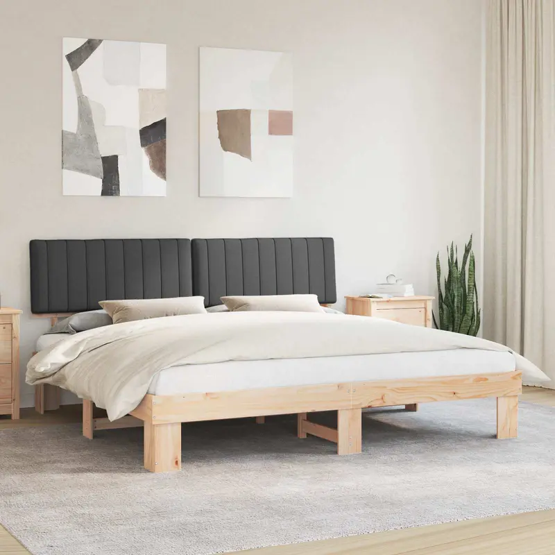 Estructura de Cama con Cabecera Tapizada Gris oscuro