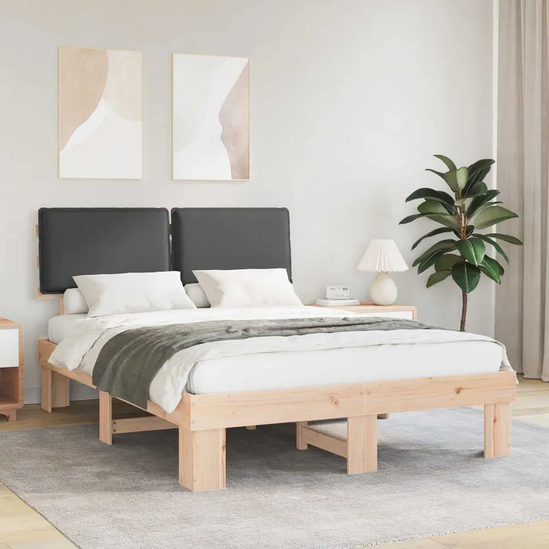 Estructura de Cama con Cabecera Tapizada Gris oscuro