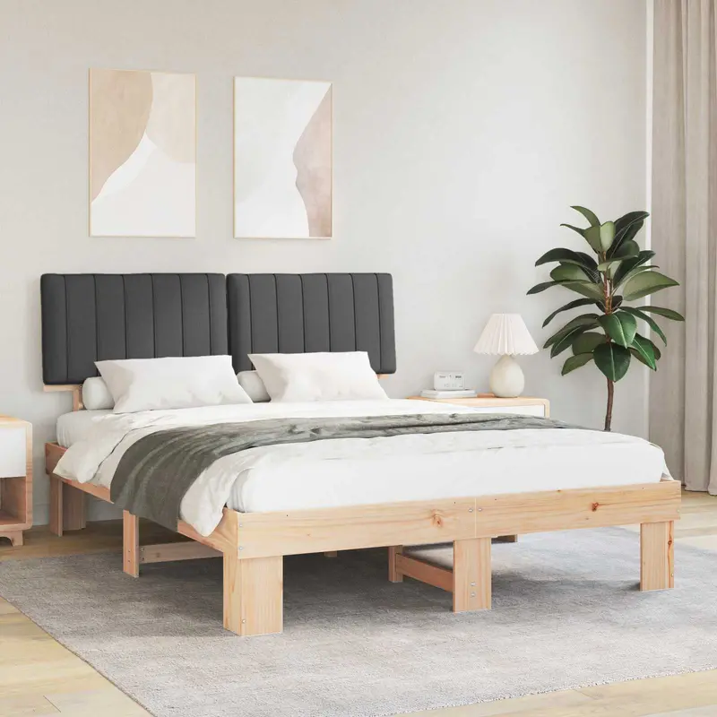 Estructura de Cama con Cabecera Tapizada Gris oscuro