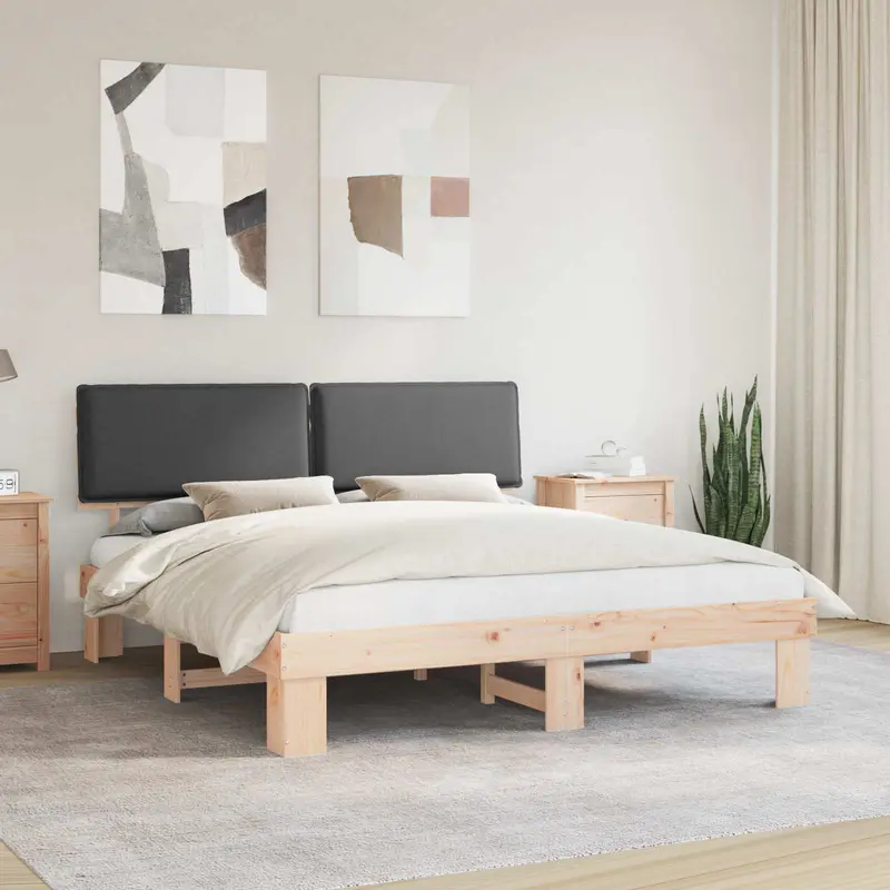 Estructura de Cama con Cabecera Tapizada Gris oscuro