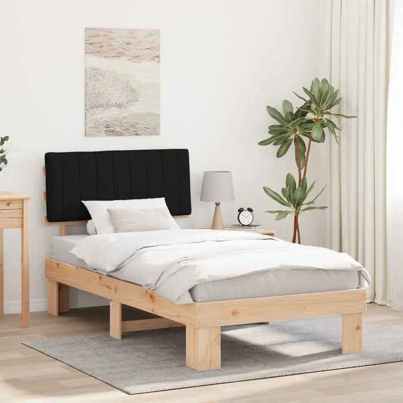 Estructura de Cama con Cabecera Tapizada Negro 100 x 200 cm
