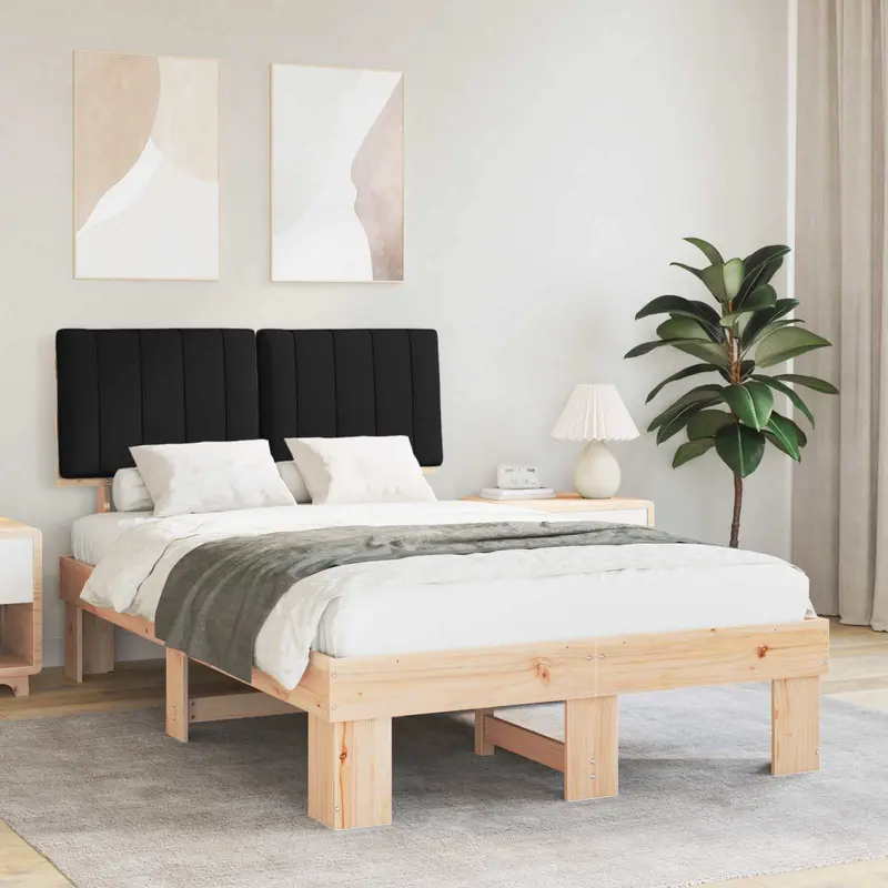 Estructura de Cama con Cabecera Tapizada Negro 120 x 190 cm