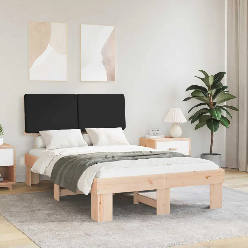 Estructura de Cama con Cabecera Tapizada Negro 120 x 200 cm