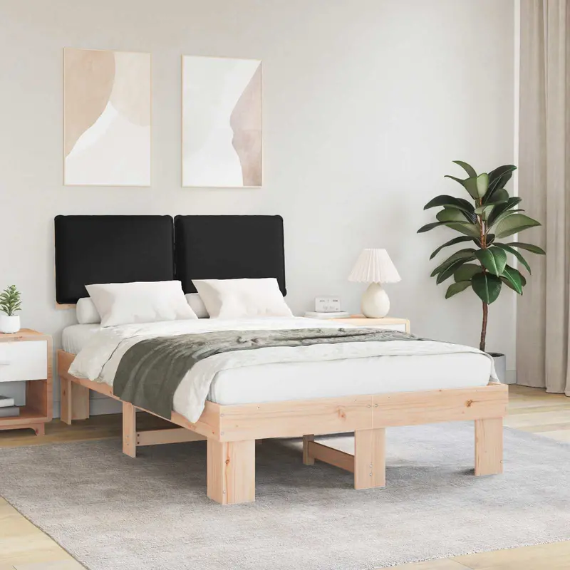 Estructura de Cama con Cabecera Tapizada Negro 120 x 200 cm