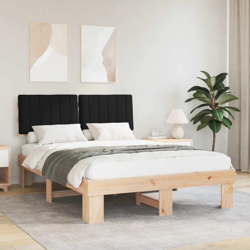 Estructura de Cama con Cabecera Tapizada Negro 140 x 190 cm