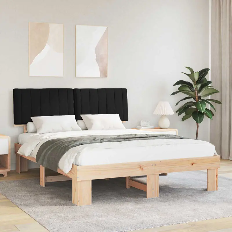 Estructura de Cama con Cabecera Tapizada Negro 160 x 200 cm