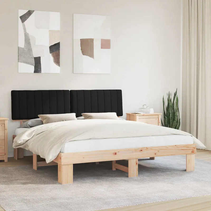 Estructura de Cama con Cabecera Tapizada Negro 180 x 200 cm