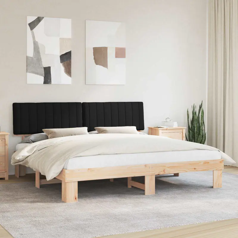 Estructura de Cama con Cabecera Tapizada Negro 200 x 200 cm