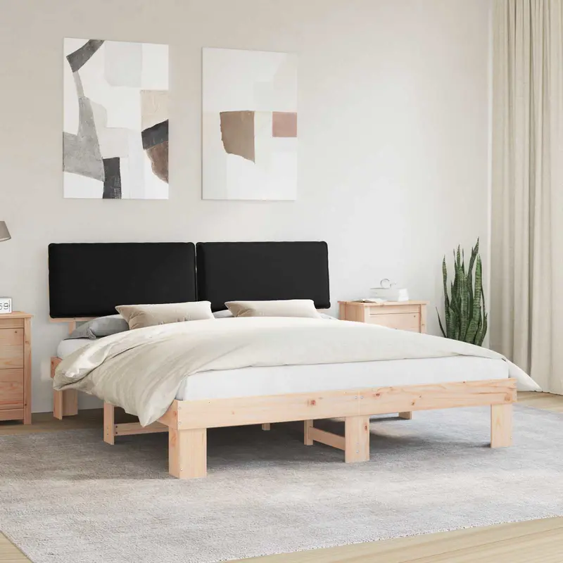 Estructura de Cama con Cabecera Tapizada Negro 200 x 200 cm