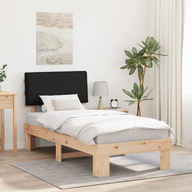 Estructura de Cama con Cabecera Tapizada Negro 75 x 190 cm