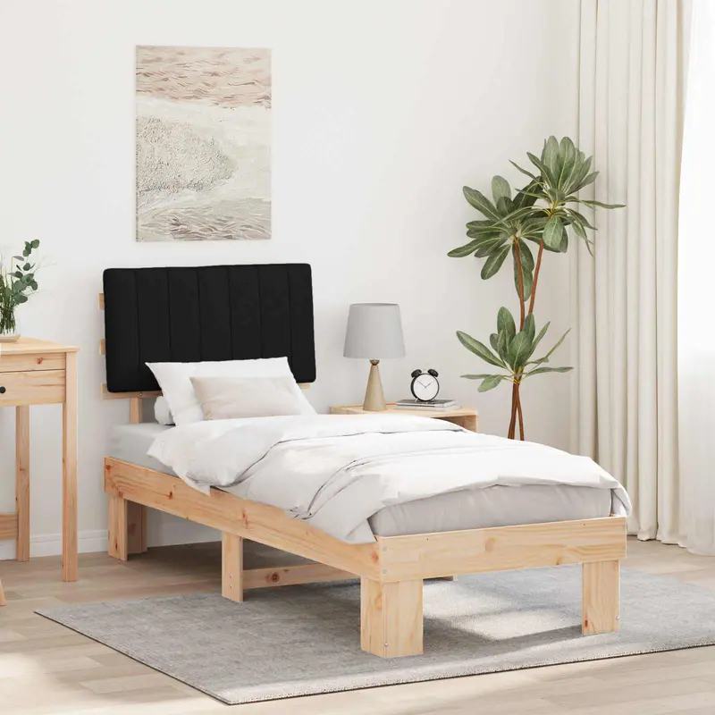 Estructura de Cama con Cabecera Tapizada Negro 80 x 200 cm