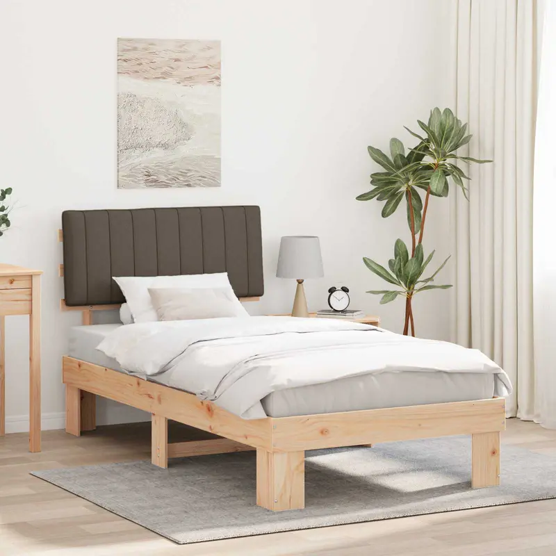 Estructura de Cama con Cabecera Tapizada Taupé 100 x 200 cm