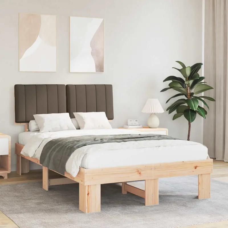 Estructura de Cama con Cabecera Tapizada Taupé 120 x 190 cm