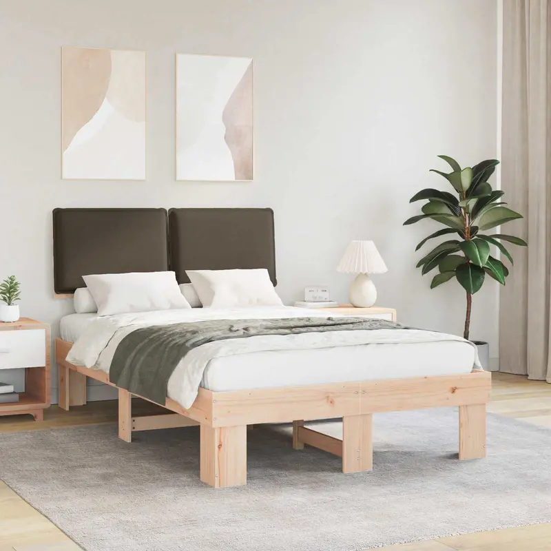 Estructura de Cama con Cabecera Tapizada Taupé 120 x 190 cm