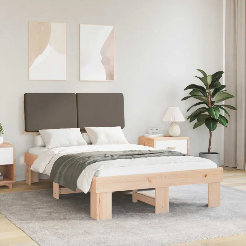Estructura de Cama con Cabecera Tapizada Taupé 120 x 200 cm