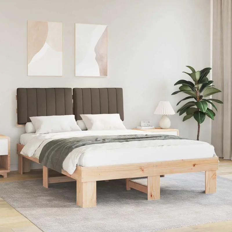Estructura de Cama con Cabecera Tapizada Taupé 140 x 200 cm