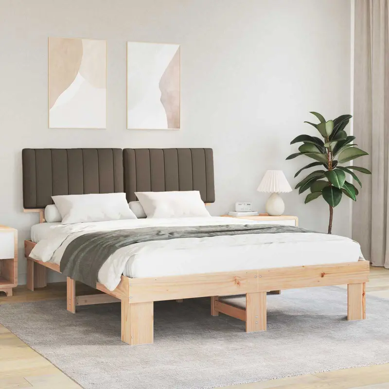 Estructura de Cama con Cabecera Tapizada Taupé 160 x 200 cm