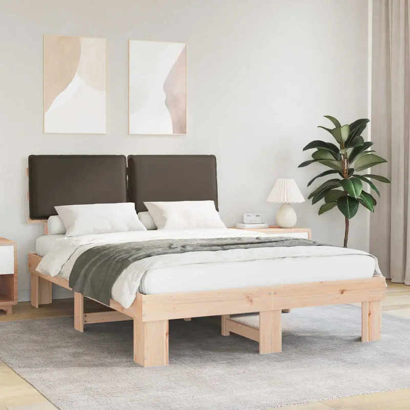 Estructura de Cama con Cabecera Tapizada Taupé 160 x 200 cm