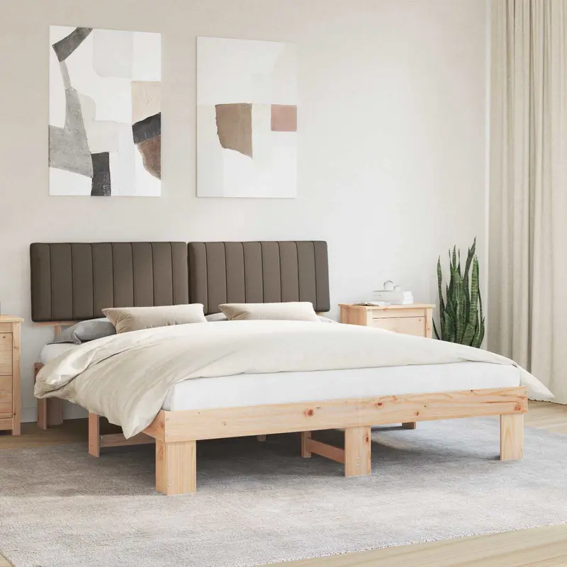Estructura de Cama con Cabecera Tapizada Taupé 180 x 200 cm