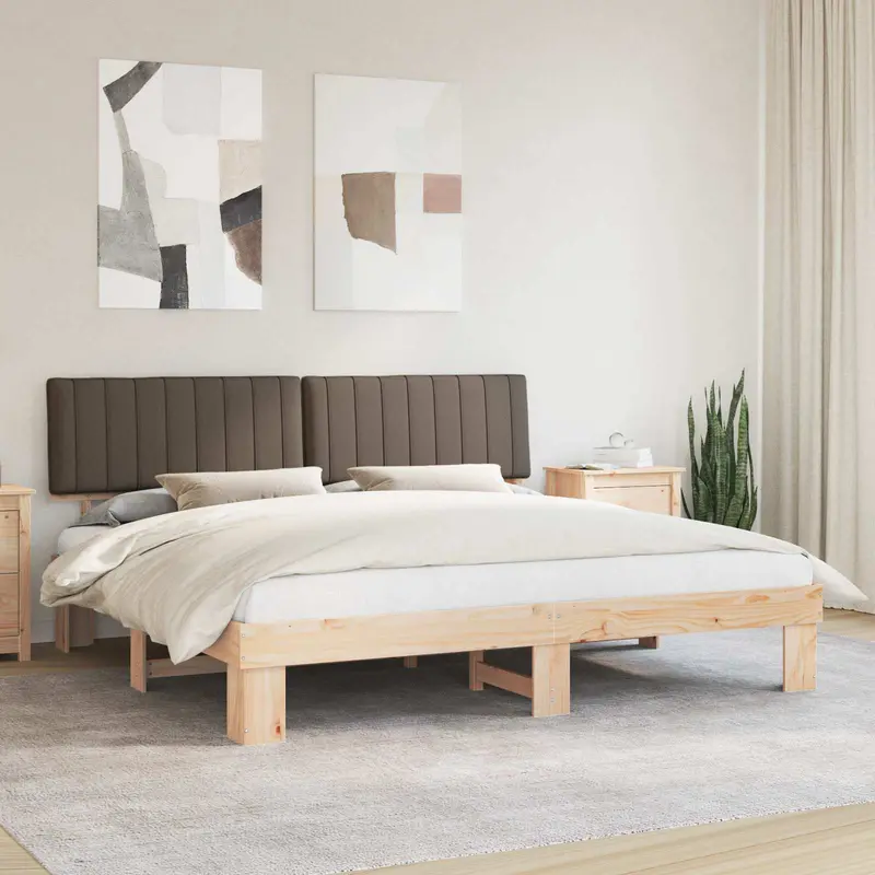 Estructura de Cama con Cabecera Tapizada Taupé 200 x 200 cm