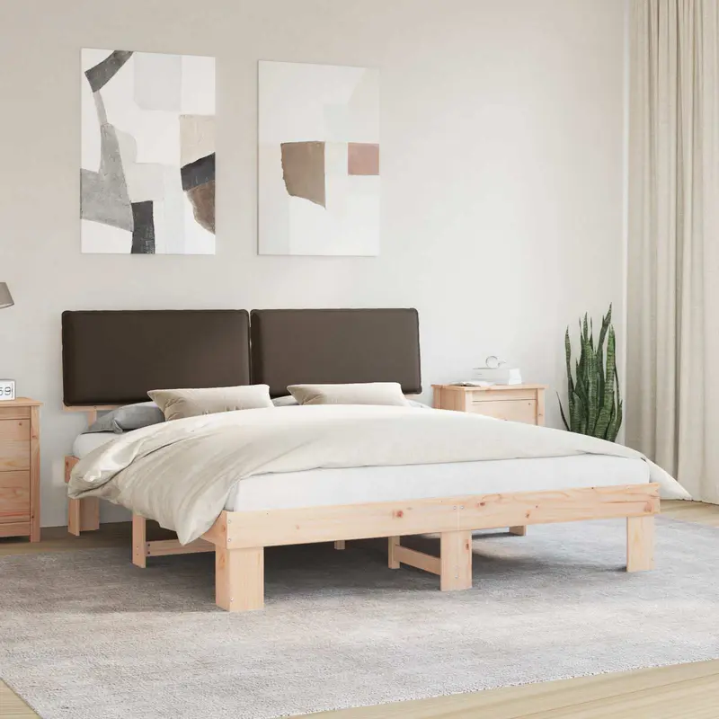 Estructura de Cama con Cabecera Tapizada Taupé 200 x 200 cm