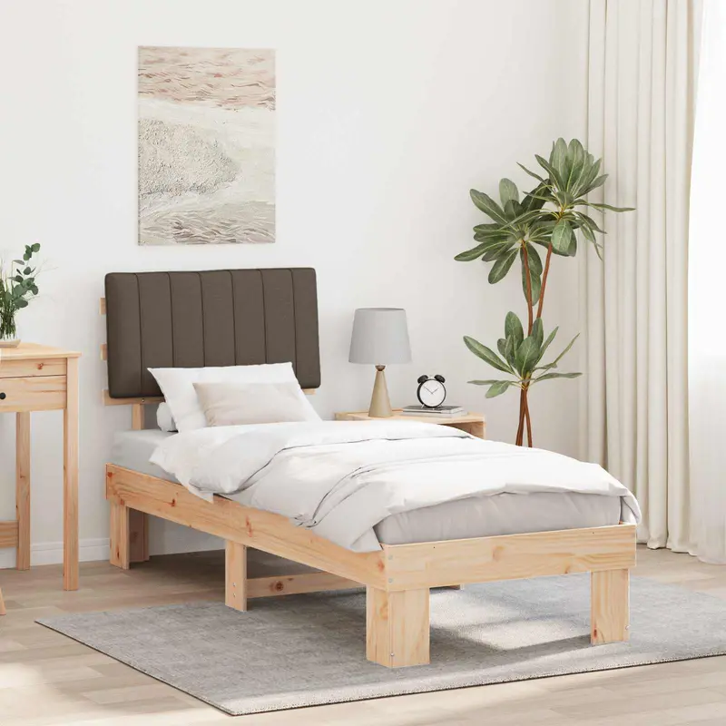 Estructura de Cama con Cabecera Tapizada Taupé 75 x 190 cm