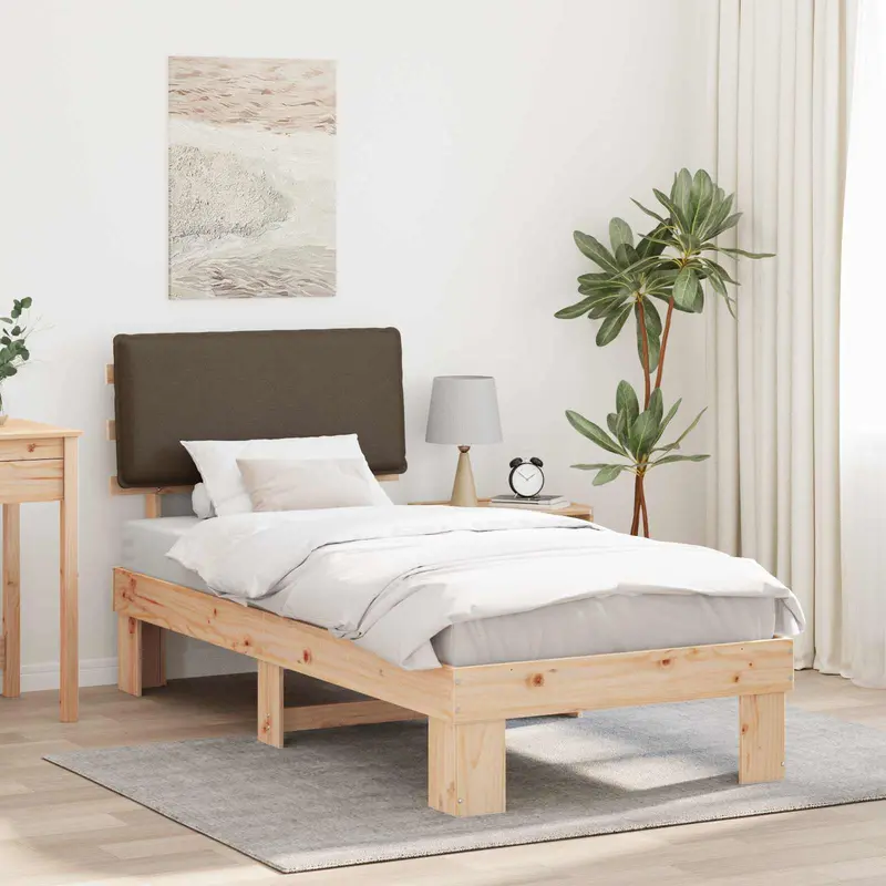 Estructura de Cama con Cabecera Tapizada Taupé 80 x 200 cm