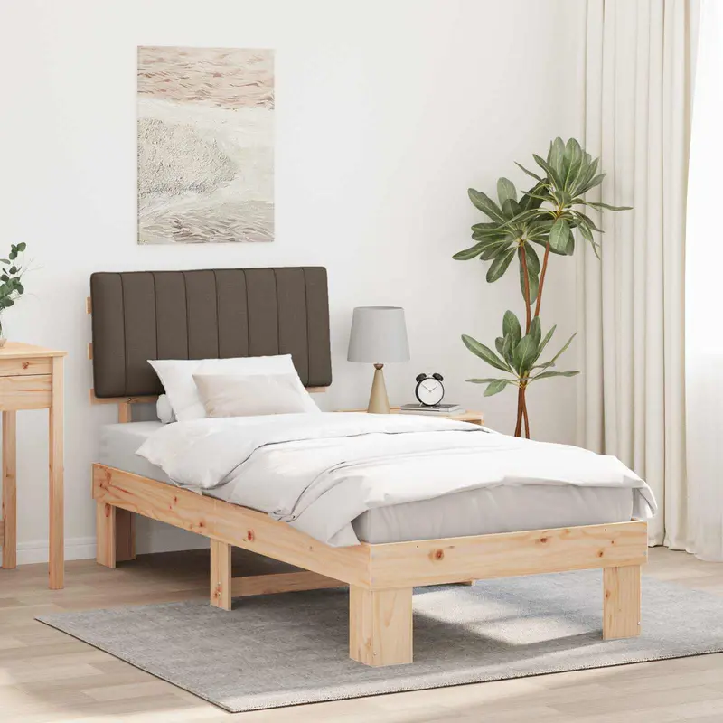 Estructura de Cama con Cabecera Tapizada Taupé 90 x 190 cm