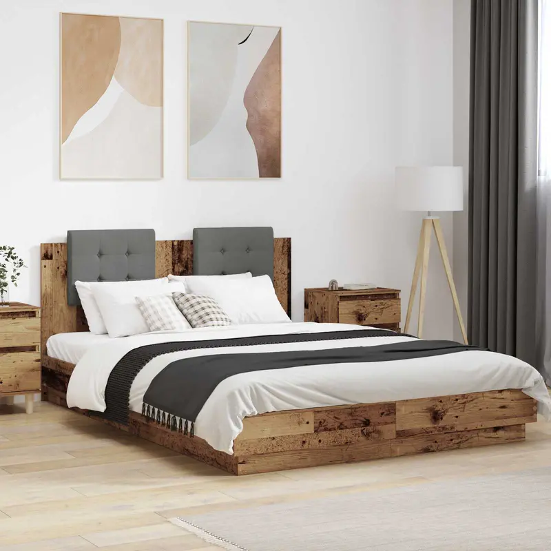 Estructura de cama con cabecero Madera envejecida 120 x 200 cm