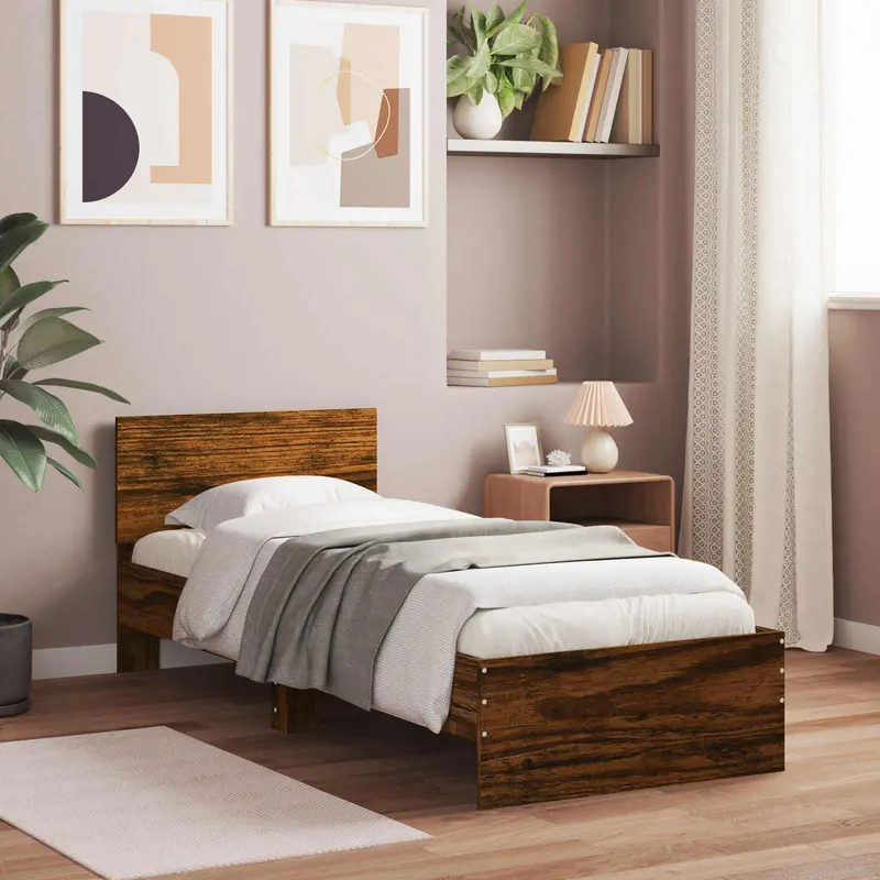Estructura de cama con cabecero Roble Ahumado 80 x 200 cm