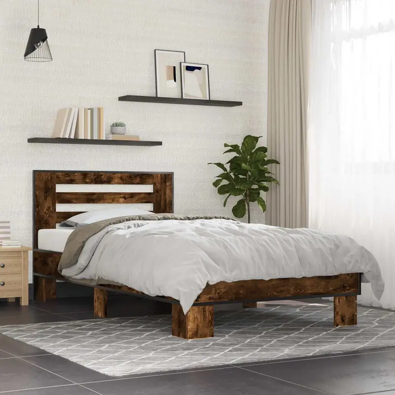 Estructura de cama con cabecero Roble Ahumado 80 x 200 cm