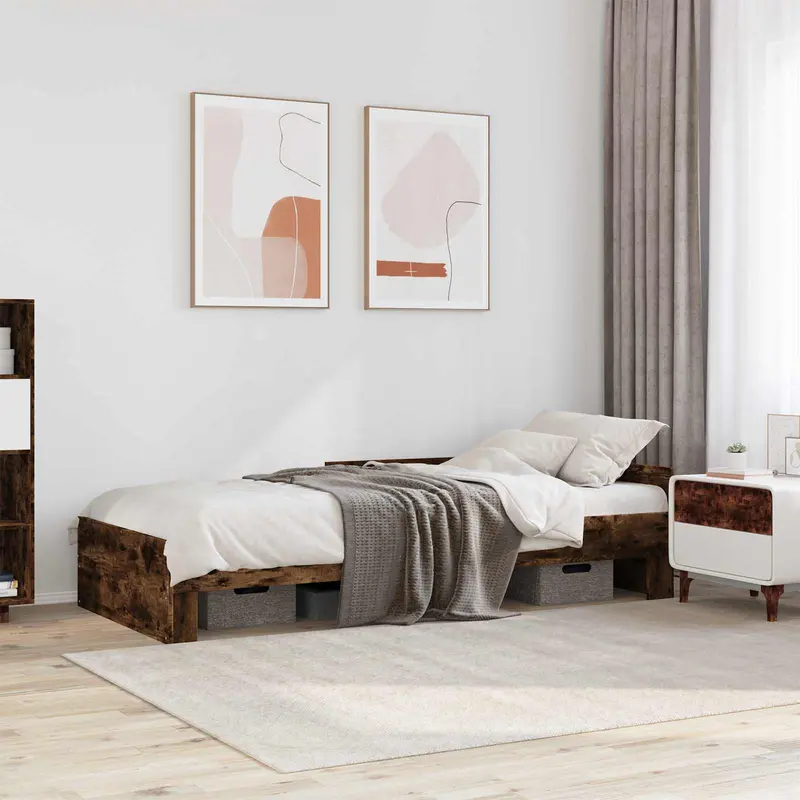 Estructura de cama con cabecero Roble Ahumado 80 x 200 cm