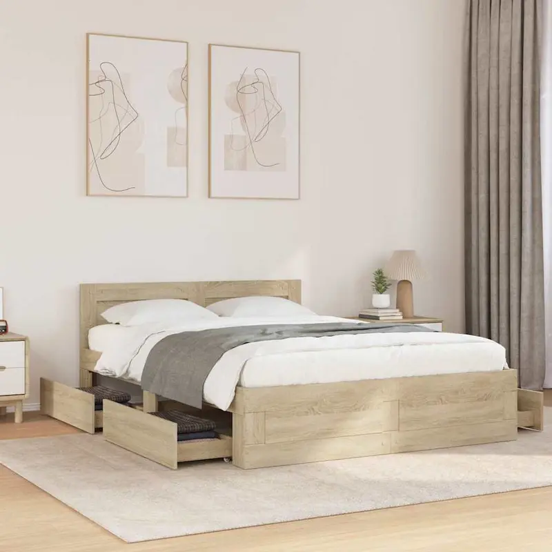 Estructura de cama con cajón 2 pcs Sonoma Madera de ingeniería