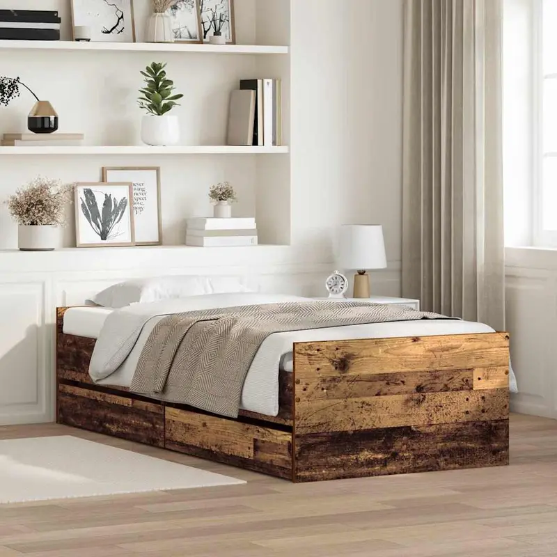 Estructura de cama con cajón Madera envejecida 100 x 200 cm
