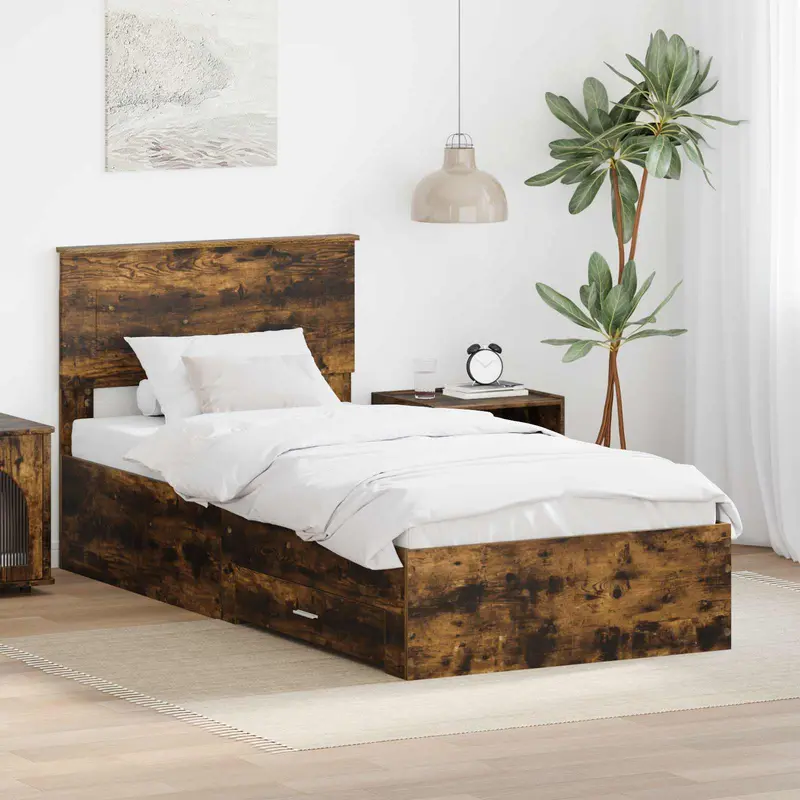 Estructura de cama con cajón Roble Ahumado y Plata 75 x 190 cm