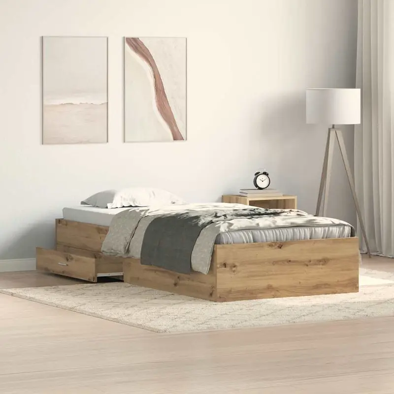 Estructura de cama con cajón Roble artesanal 100 x 200 cm