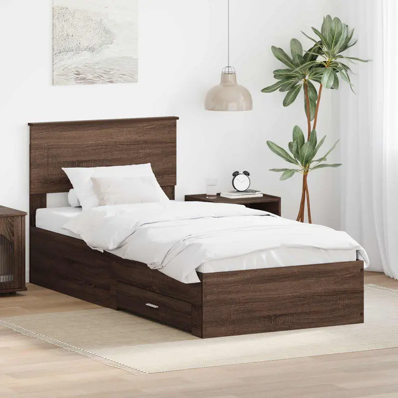 Estructura de cama con cajón Roble Marrón y Plata 100 x 200 cm