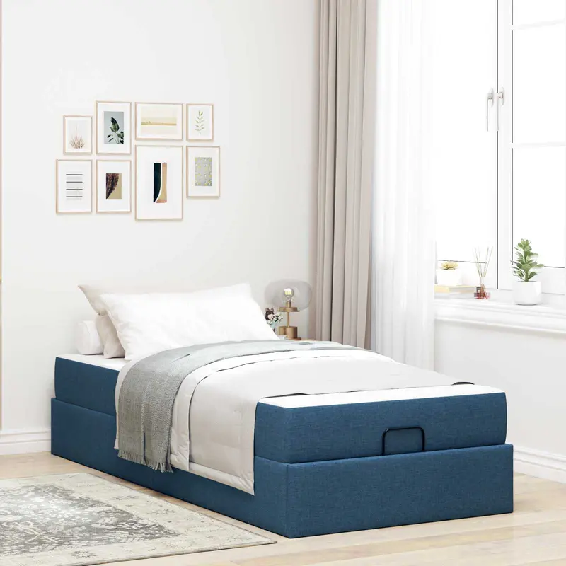 Estructura de cama con colchón 2 pcs Azul tela