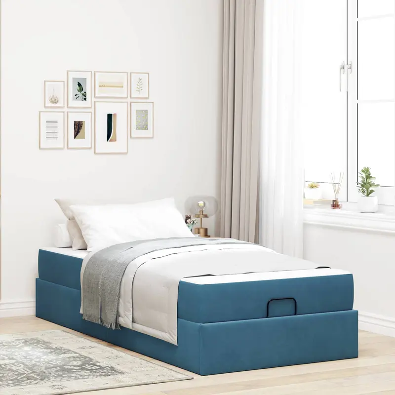 Estructura de cama con colchón 2 pcs Azul Terciopelo